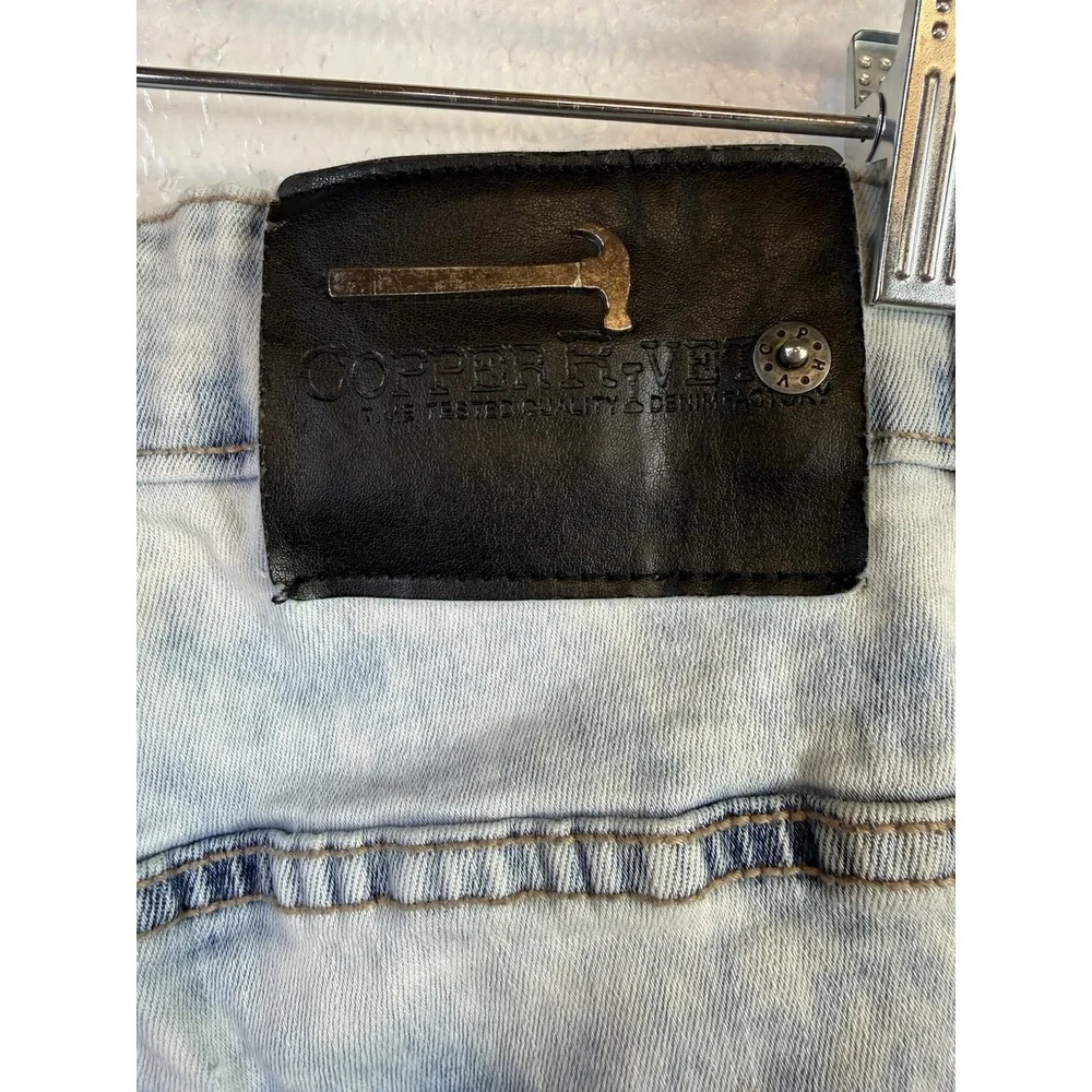 Copper Rivet Jeans Mens 34x32 Blue Paint Splatter Distressed Slim Fit Stone Wash - Picture 6 of 12